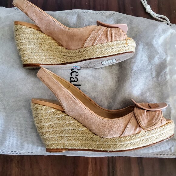 ROGER VIVIER Dusty Rose Suede Espadrille Slingback Buckle Wedge Sandals Sz 36 - Picture 7 of 9